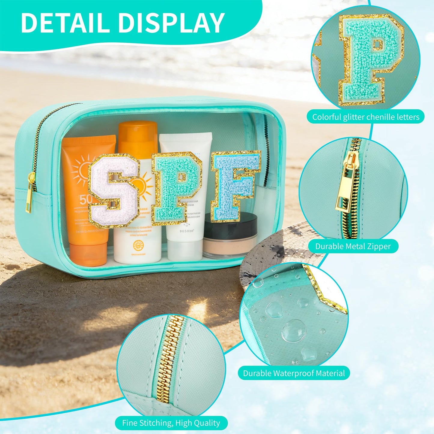 YILANCOL Graduation gifts Clear Sunscreen Bag Pouch for Beach Bag, Personalized Waterproof Sun Makeup Bag For Pool,Beach Toiletry Cosmetic Bag Preppy Beach Summer Vacation Essentials Bag