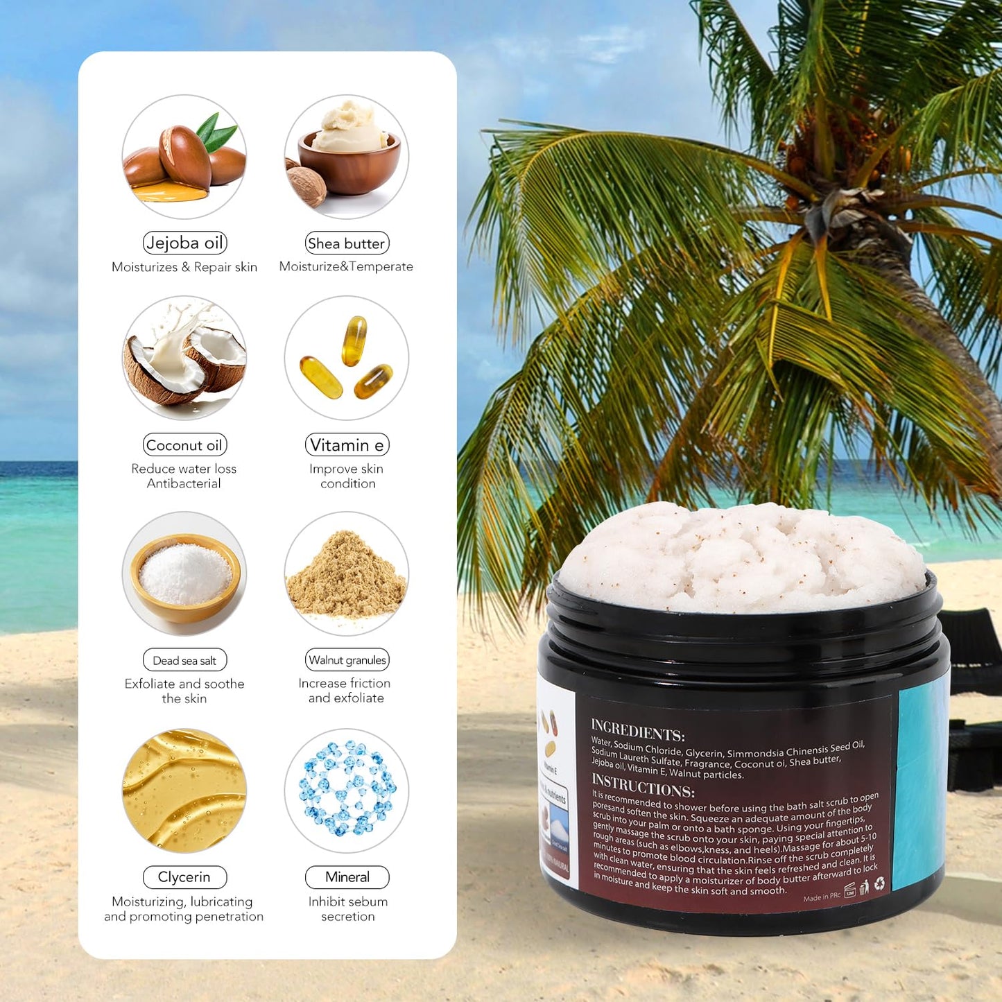 Shining Buddy Coconut Body Scrub Exfoliator with Natural Ingredients Exfoliating Body Scrub for Women，Pure Oils and Dead Sea Salt Minerals，Moisturizing and Nourishing Skin(16.9oz)