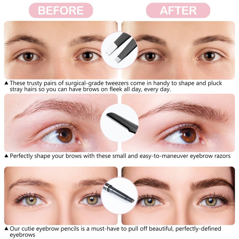 Exquisite 8-in-1 Eyebrow Kit for Women & Men – Luxury Eyebrow Grooming Kit with 4 Precision Tweezers For Eyebrows, Eyebrow Razor, Eyebrow Scissors, Eyebrow Brush/Comb & Pencil with Padded Case