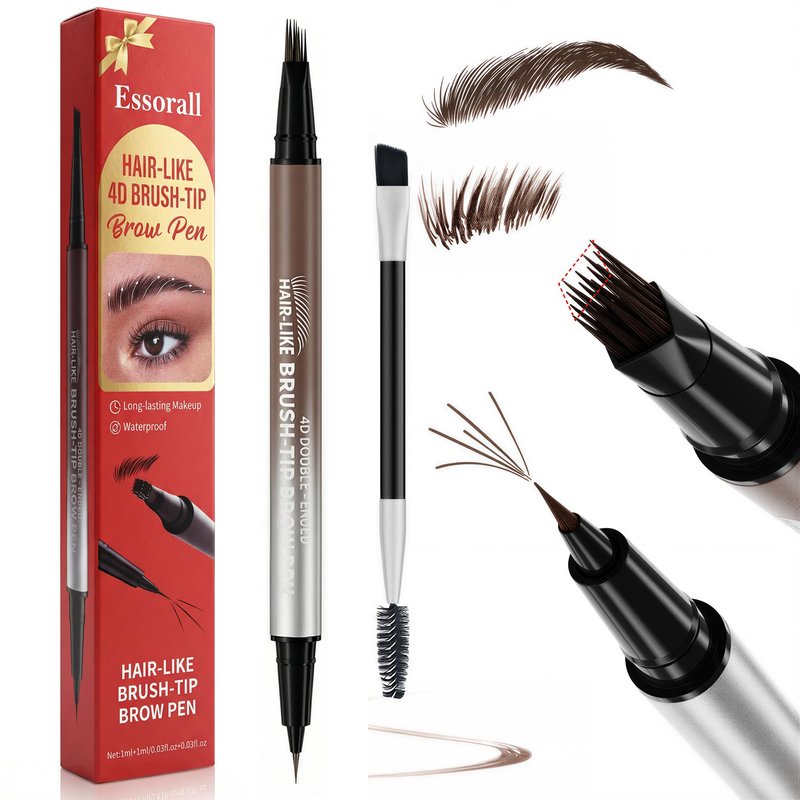 Eyebrow Pencil for Women, 2-in-1 Microblading Eyebrow Pen with 4D Square & Ultra-Fine Tips, Waterproof Long-Lasting Brow Pencil, Hair-Like Strokes for Natural Fuller Brows with Brow Brush, Dark Brown