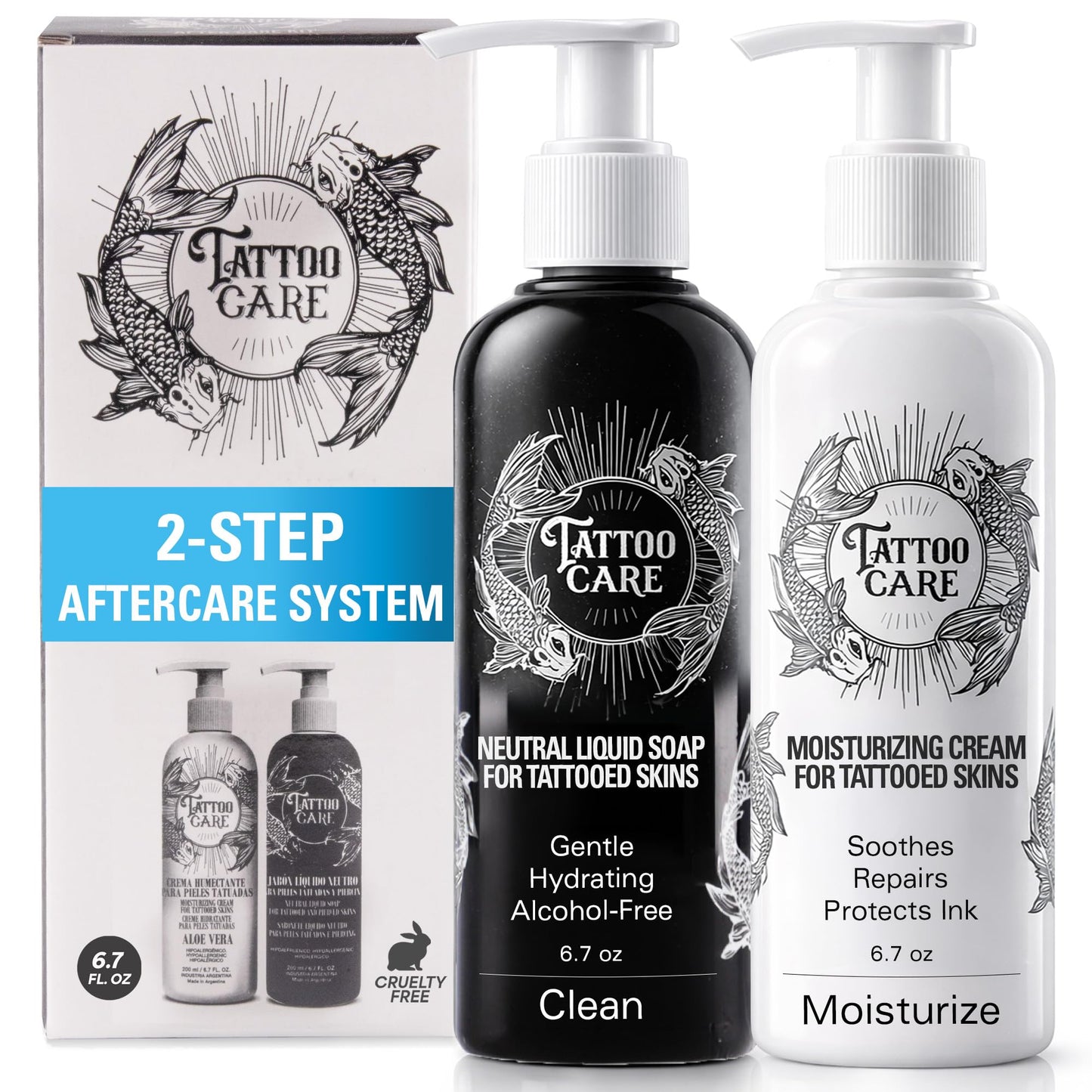 Tattoo Care Tattoo Aftercare Kit - Cream and Soap for Healing, Protecting and Brightening New and Old Tattoos - Cruelty-Free (KIT 6.7 fl OZ each)