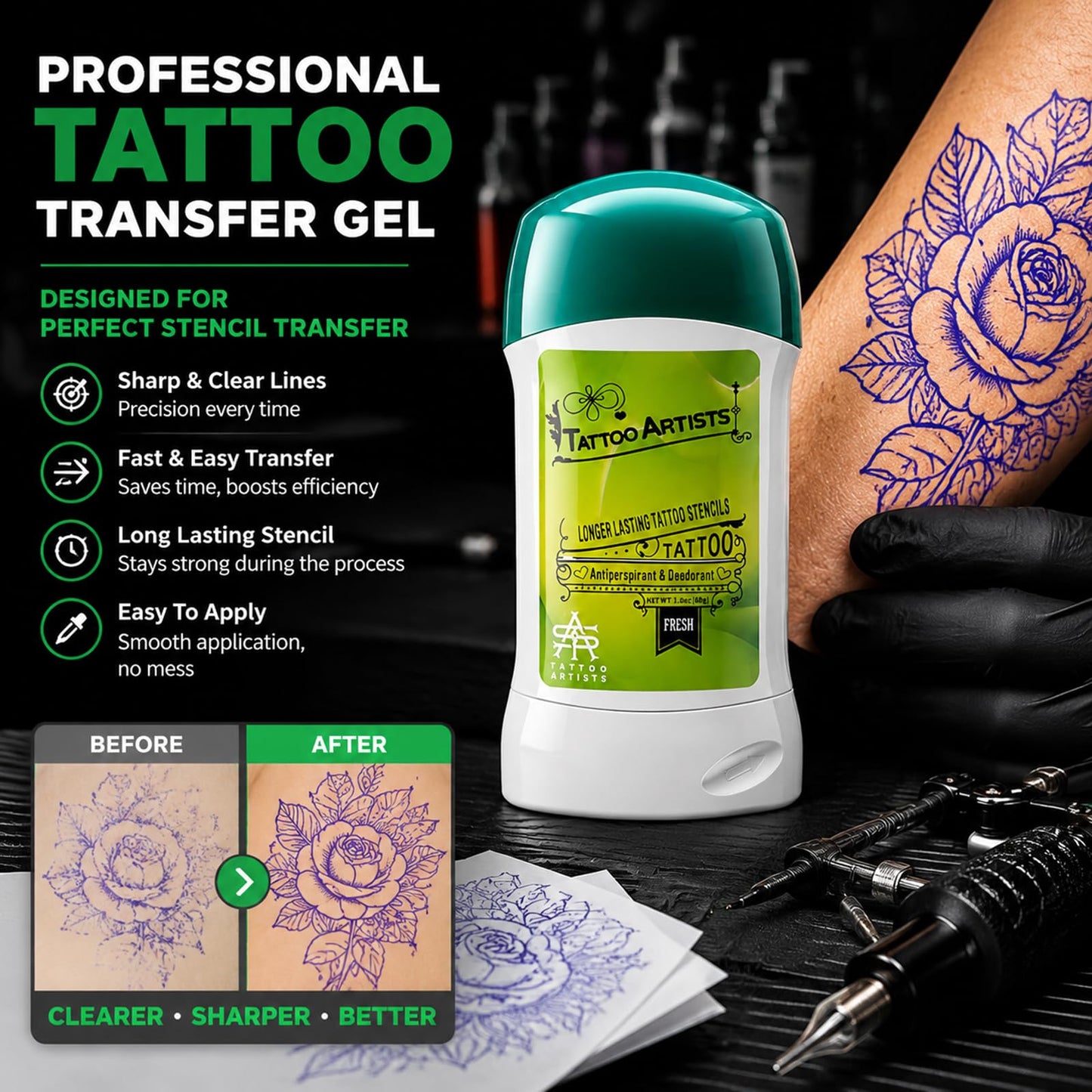 Rayyl Tattoo Transfer Gel - 2 Packs Tattoo Stencil Gel 60g (2.0 oz Each) Long Lasting Stencil Paper Transfer Cream with Twist-Up Design, Stencil Adhesive for Crisp Lines & Body Art Tattoo Supplies