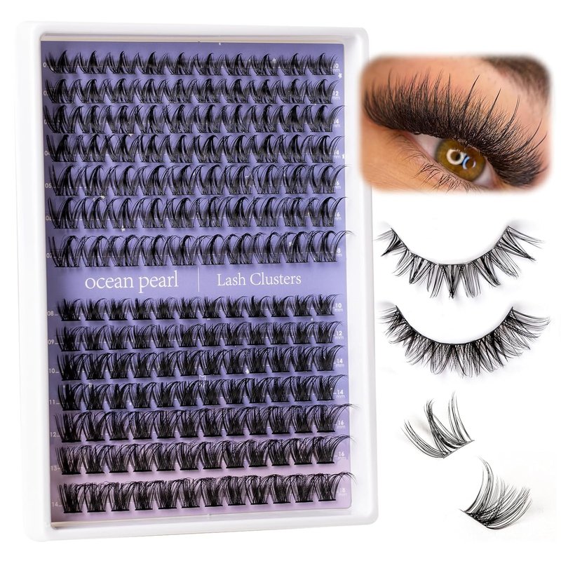 Ocean Pearl Lash Clusters Kit - 154pcs Manga-Inspired Spike Effect Lashes | DIY Eyelash Extensions with Bond, Seal & Tweezers