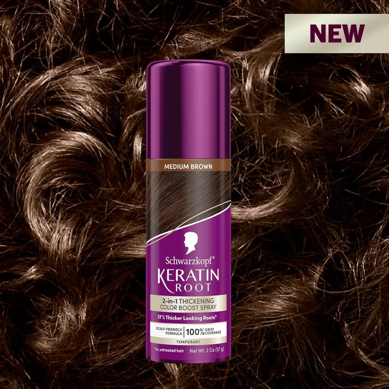 Schwarzkopf Keratin Color Root Spray - Medium Brown Instant Gray Coverage | Easy, Ammonia-Free Application
