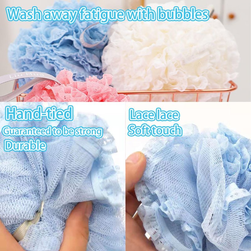 Bath Sponges Loofahs 65 Grams Large Size，2 Pack Shower Sponge Exfoliating Cleaning Bath Body Scrubber Balls for Scrubber Soft Mesh Shower Puffs Exfoliating for Women & Men Bath Accessories