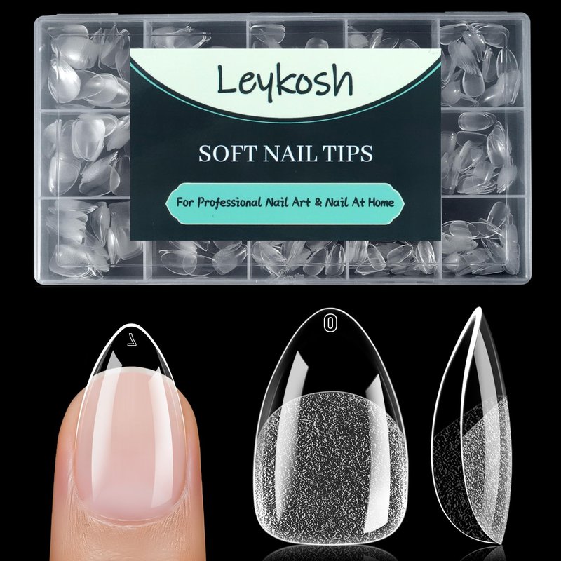 Leykosh Short Almond Nail Tips, 15 Sizes 240 PCS Clear Acrylic Soft Fake Nails Gel Nail Tips, Full Cover Pre-Shaped Matte Long Lasting Press on Nails Extension for DIY Beginners & Salon Manicure