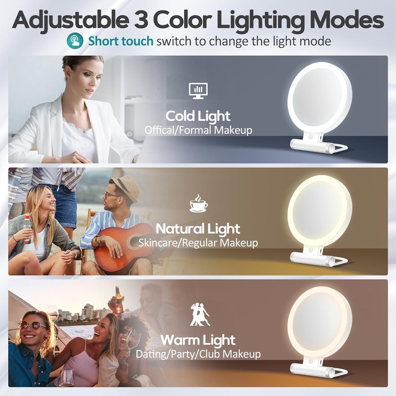 Magnifying Makeup Mirror with Light - 30X Double-Sided, Adjustable Brightness, Foldable Travel Design | 9" L x 7" W