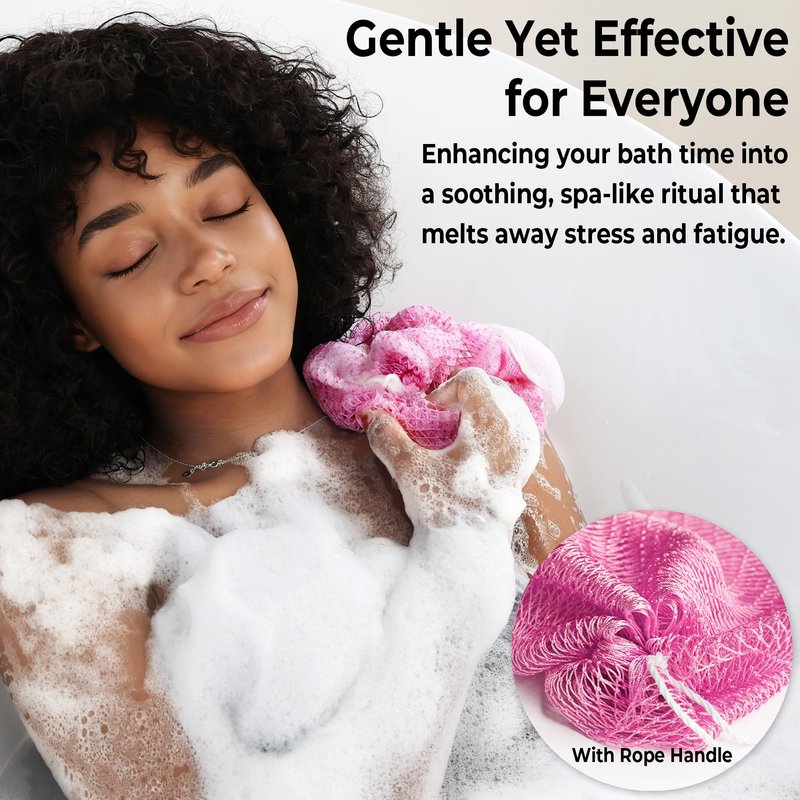 African Net Sponge Authentic - 2 Pieces Exfoliating Body Scrubber Bath Sponge Camellia&Green- Back Scrubber Washcloth for Shower - Real African Scrub Exfoliator Body Care Bathing Accessorie