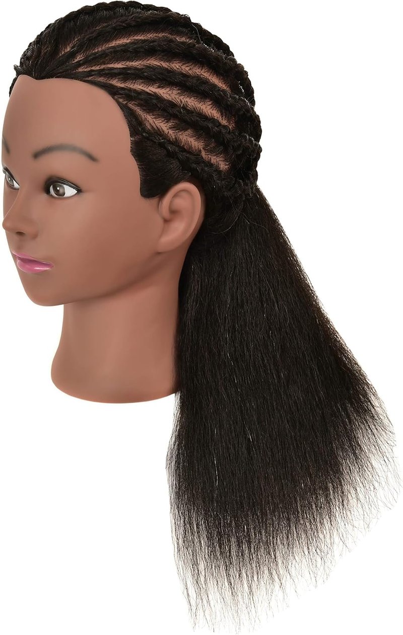 FUTAI African American Mannequin Head 100% Real Human Hair Manikin Doll Style Head for Practice Braiding Styling Cosmetology Training with Stand