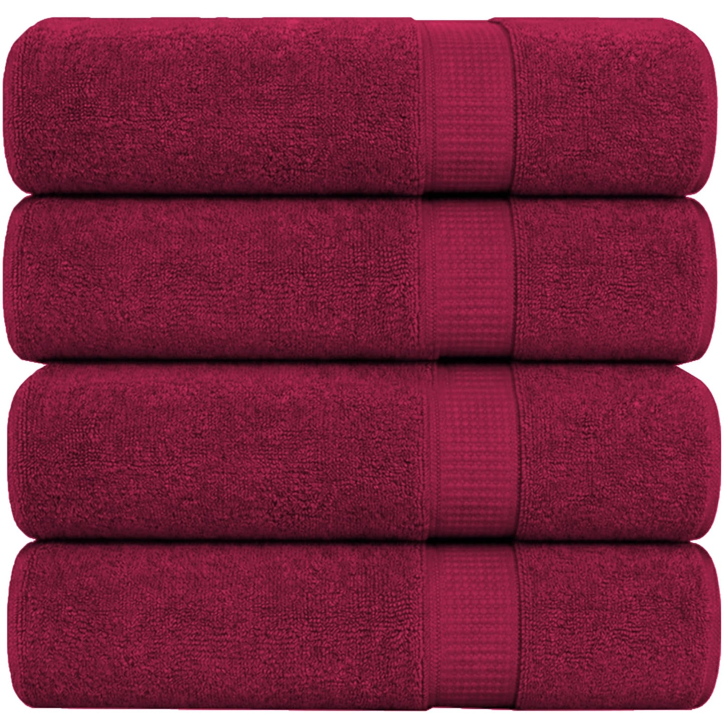 GOLD TEXTILES Premium Bath Towels Set (Pack of 4,27 x 54) 100% Ring-Spun Cotton Bathroom Towels for Hotel, Spa, Soft and Absorbent (27 x 54, Red Wine - 4 Pcs)