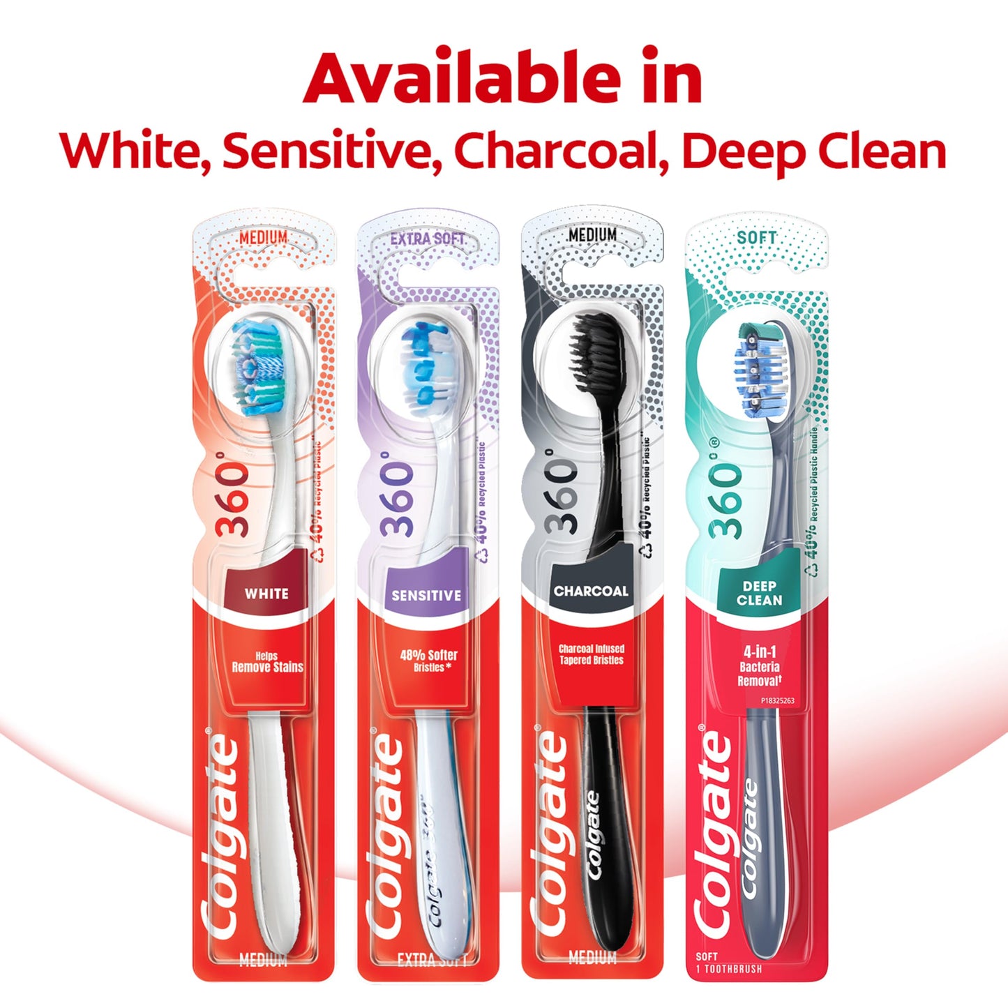 Colgate 360 Optic White Whitening Toothbrush, Adult Soft Toothbrush with Whitening Cups, Helps Whiten Teeth and Removes Odor Causing Bacteria, 4 Pack