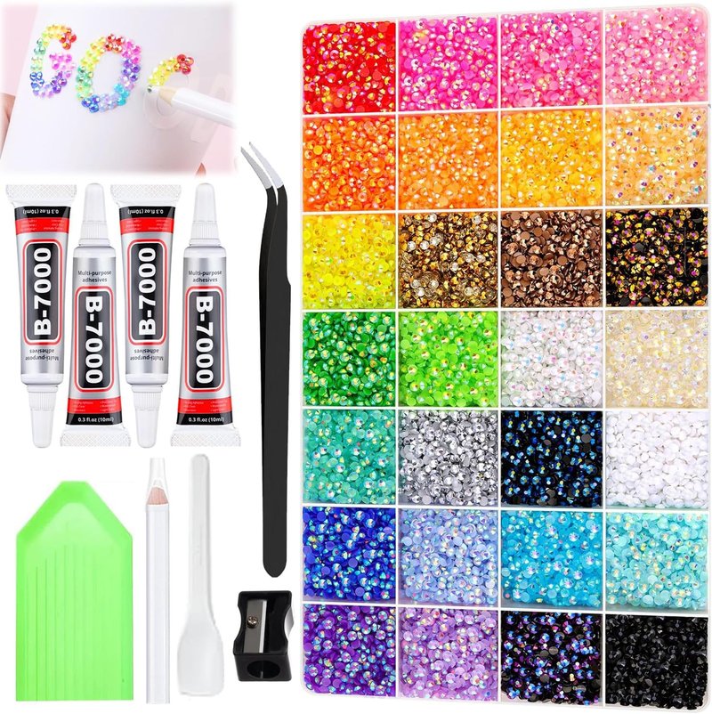 Skiennix 35,000 Pcs Resin Jelly Rhinestones Kit - 30 Colors, 3mm Flatback with B7000 Glue & Tools