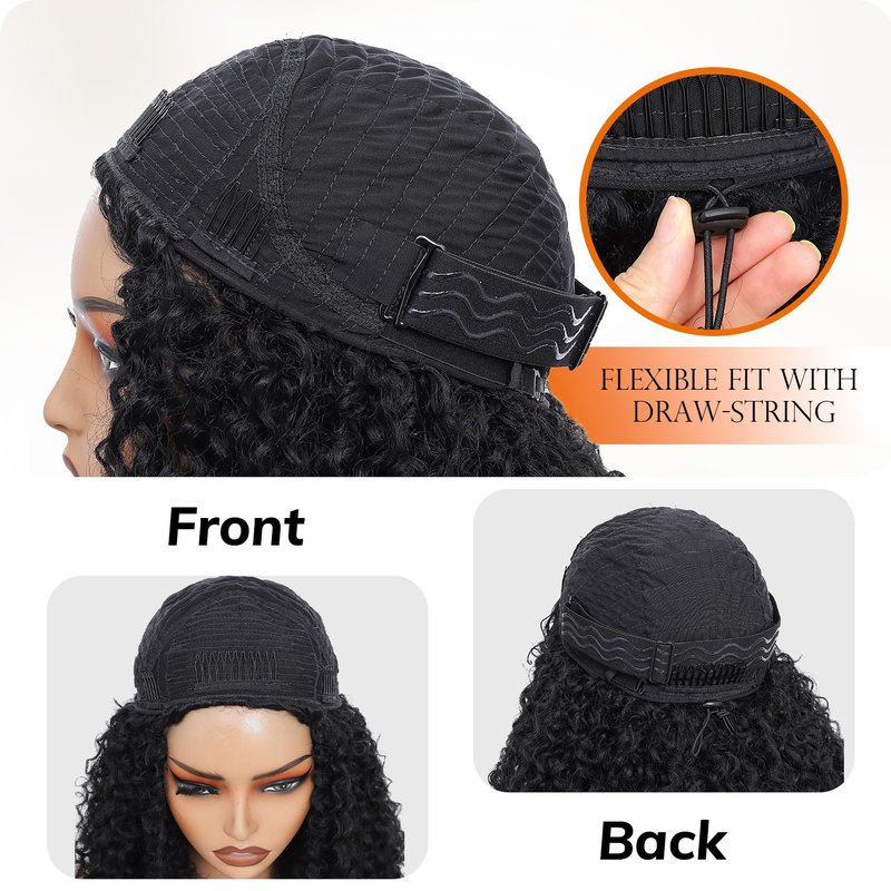 HUA Kinky Curly Half Wig for Black Women 180% Density 3 In 1 Seamless Flip Over Burmese Curly Half Wigs Protein Synthetic Hair Boast A Human Hair Like Touch 18 Inch Wear and Go Glueless Wigs Daily Use