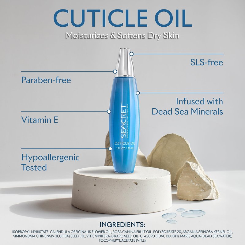 SEACRET Cuticle Oil with Precision Dropper Applicator - Fast-Absorbing Oil for Dry, Cracked Nails, Non-Greasy Nail Care Treatment with Dead Sea Minerals, Calendula, Rosehip & Vitamin E, 1 fl oz