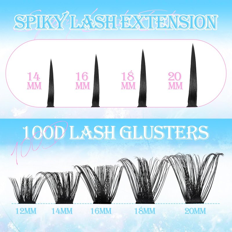 Lash Clusters Spikes Eyelash Clusters with Spiky Cluster 14-20mm Fluffy Volume 100D Individual Lashes Lash Extensions Wispy D Curl Manga Natural Cluster Anime Eyelash Extensions