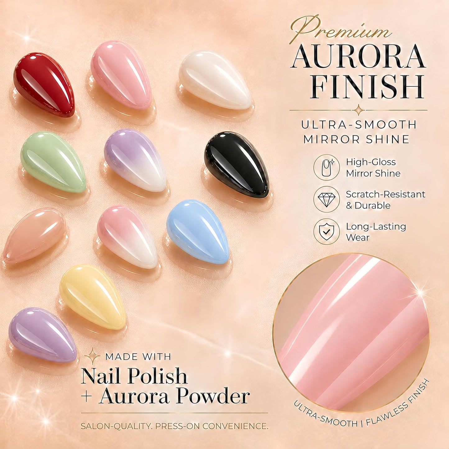 SXVME Press-On Nails - Chrome Ombre Hot Pink Short Almond Design | 30 Pcs Glazed Glitter Stiletto Set