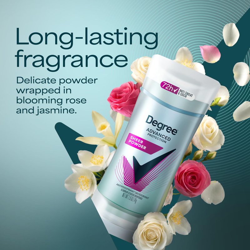 Degree Advanced Protection Antiperspirant Deodorant Sheer Powder for 72-Hour Sweat & Odor Control for Women, with Body Heat Activated Technology, 2.6 oz
