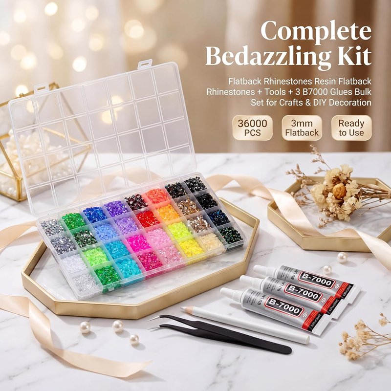 Bedazzling Kit - 36000 Pcs 3mm Resin Jelly Rhinestones | 32 Colors for Nail Art, Phone Cases & DIY Crafts