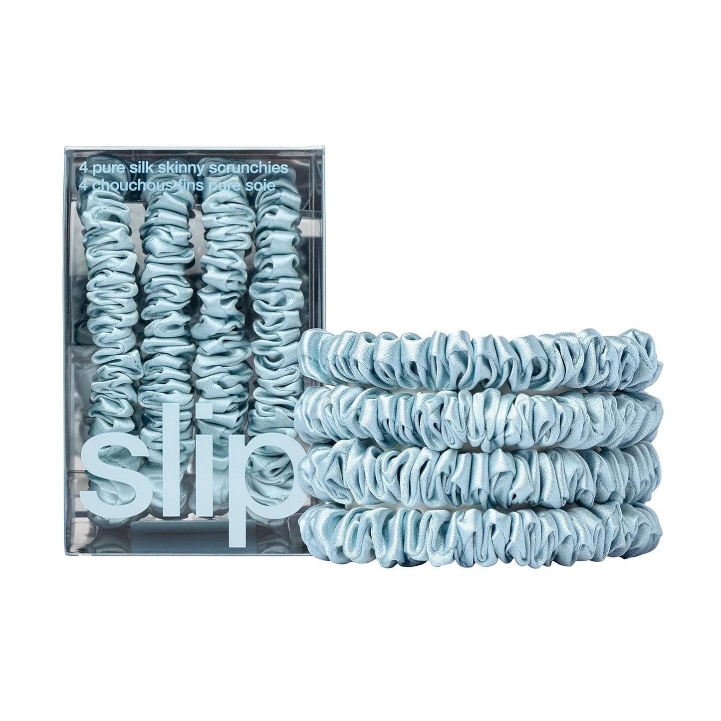 slip Skinny Scrunchies: Anti-Crease, Anti-Breakage Slipsilk™ Design Protects Delicate Hair | Includes 4 Pure Silk Scrunchies: Sky Blue