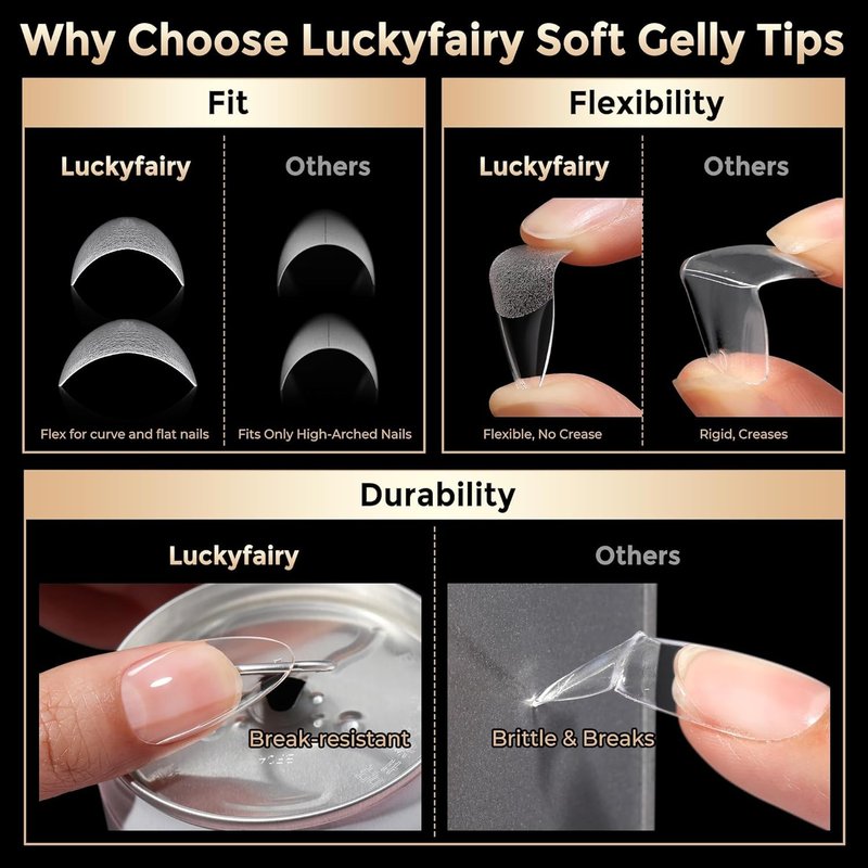 Luckyfairy Medium Almond Nail Tips, 504pcs Soft Gel Pre-Filed Acrylic Almond Fake Nails, Half Matte Full Cover Clear Press on Flase Nail Tips for Nail Extension Home DIY 12 Sizes