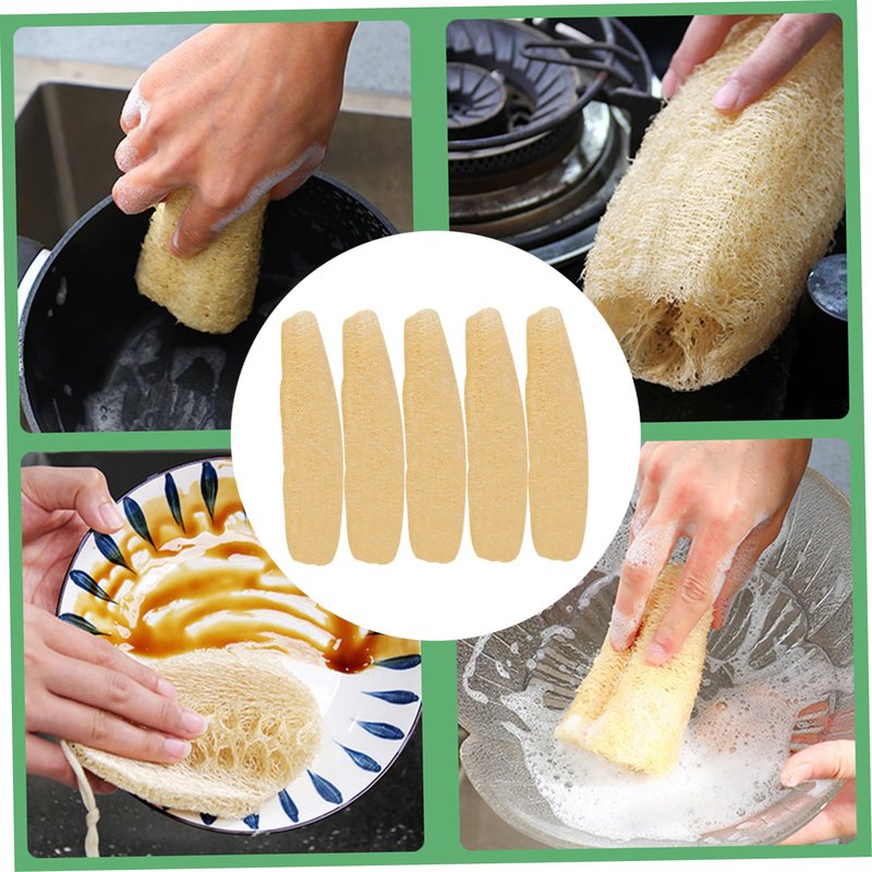 Loofah Natural, Shower Loofah 5Pcs 8-11" Natural Sponge Absorbent & Easy Foaming Luffa Sponges Soft Exfoliating Body Scrubber for Kitchen, Bathroom