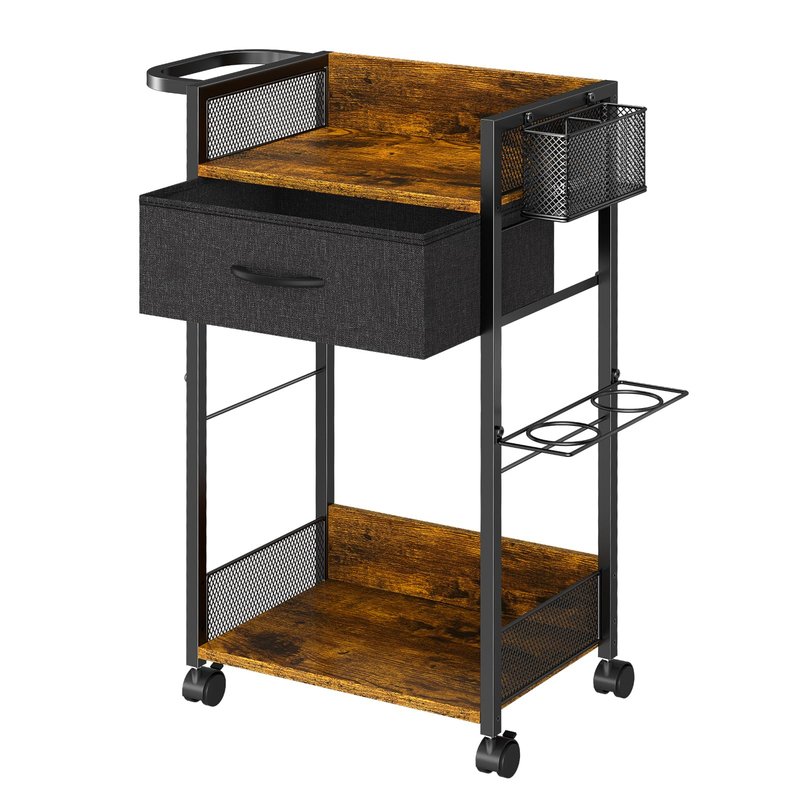 Salon Trolley Cart with Wheels, Mobile Hair Stylist Station with Metal Tool Holder & Basket, Rolling Barber Table with Fabric Drawer, Storage for Salon, Barbershop, Spa & Tattoo, Black