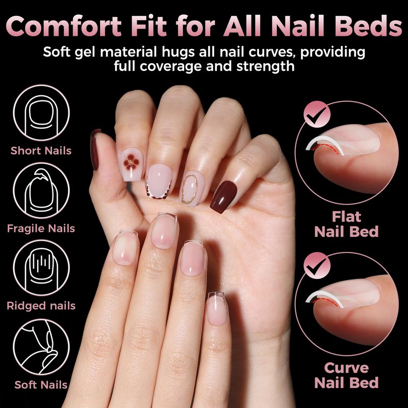 Luckyfariy Extra Short Coffin Nail Tips, 240Pcs Pre-shaped Half Matted Full Cover Ballerina Fake Nails Press on Extension, Soft Gel Clear Tips Home DIY Mani 12 Sizes