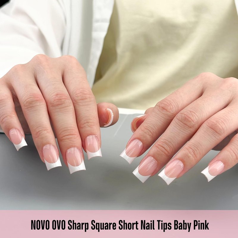NOVO OVO Press-On Baby Pink French Tip Nail Tips | Full Cover Soft Gel Extensions - 240 Pcs in 15 Sizes