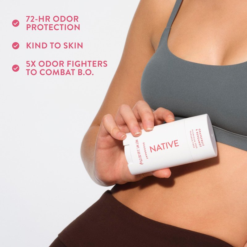 Native Deodorant Contains Naturally Derived Ingredients, 72 Hour Odor Control, Deodorant for Women and Men, Aluminum Free, Grapefruit & Bergamot 2.65oz