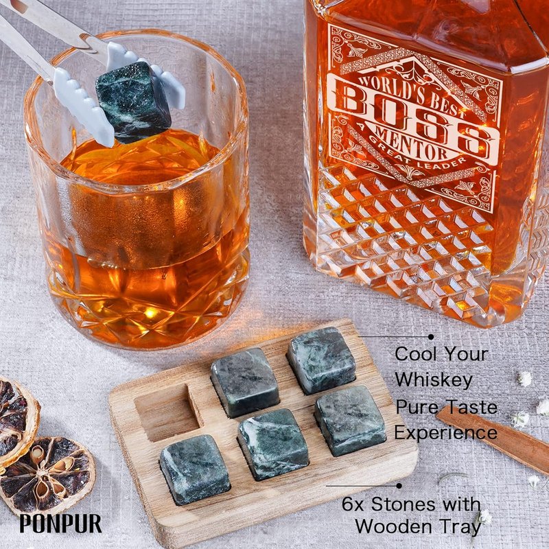 Decanter Set for Men - Elegant Whiskey Glasses & Stones | Perfect Boss Gift for Birthday, Farewell, or Christmas