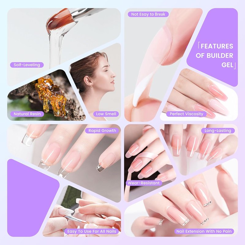 Builder Gel for Nails - Hard Gel for Nail Extensions & 3D Sculpting | White, Transparent, Pink, Nude - 5.3 fl oz (150 g)