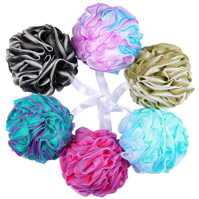 BTYMS 75g/Pc Large Loofahs Shower Sponge, Exfoliating Body Scrubber Shower Scrunchies Mesh Pouf Bath Sponges - Pack of 6