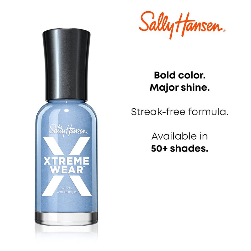 Sally Hansen Xtreme Wear Nail Polish | Streak-Free, Shiny Finish, Long-Lasting, Chip-Resistant, Sheer | City of Gleams | Iridescent Silver Nail Color | 0.4 fl oz