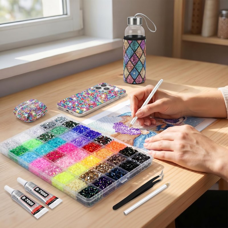 36000 Pcs Resin Rhinestones for Bedazzling Kit, 40 Colors 3mm Flatback Rhinestones with 3 Pcs B7000 Jewelry Glue & Tools, Bedazzler Kit for DIY Crafts Nail Art Makeup Clothing