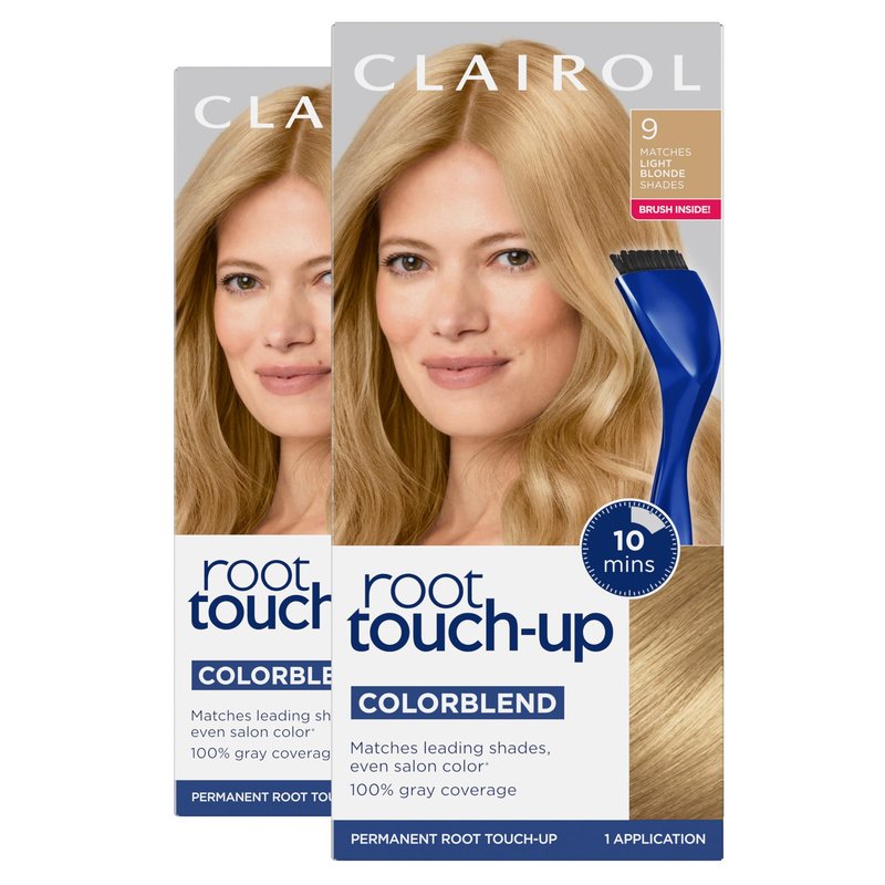 Clairol Root Touch-Up by Nice'n Easy Permanent Hair Dye, 9 Light Blonde Hair Color | 100% Gray Coverage | Easy Brush Application | Matches Professional Salon Shades | Pack of 2
