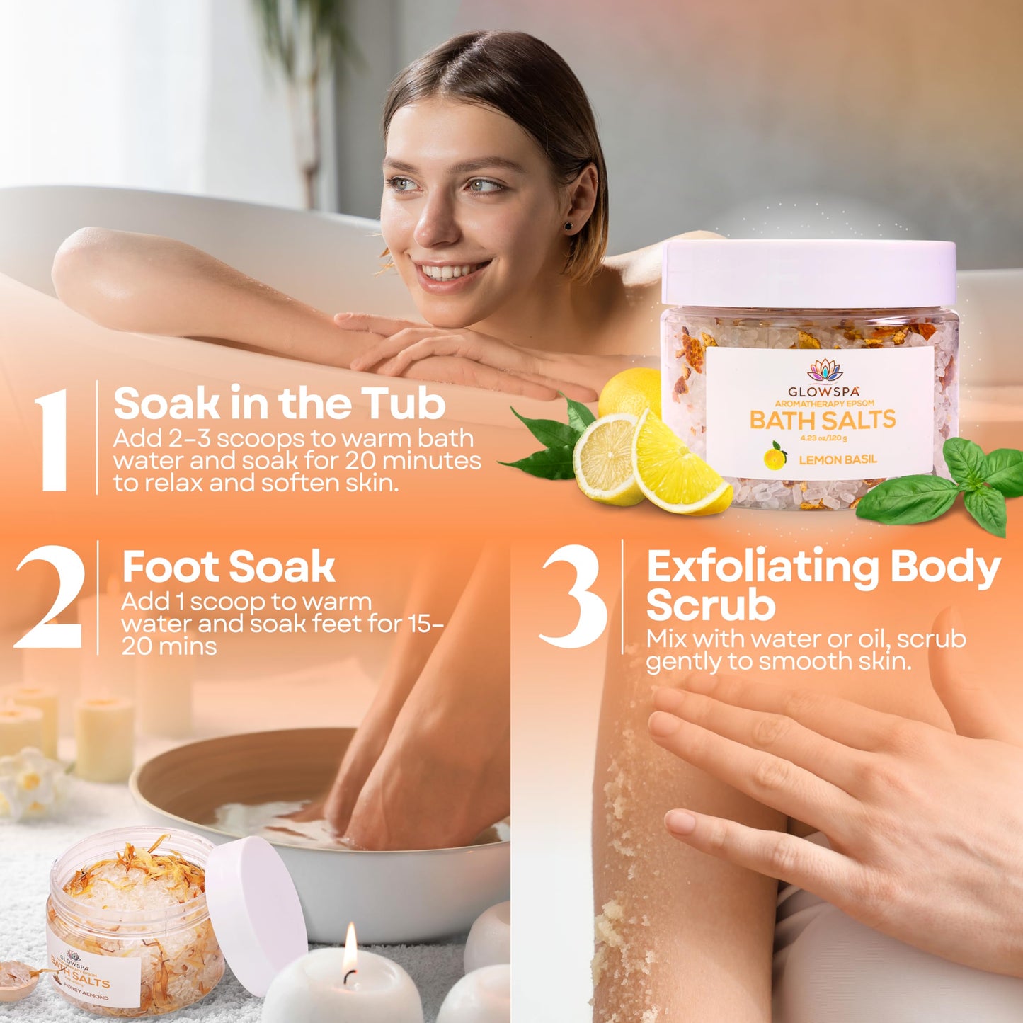 Epsom Salt Bath Soak Gift Set for Women – 6 Scent Bath Salts: Lavender, Rose, Chamomile, Eucalyptus, Coconut, Orange – Relaxing Bath Crystals, Self Care Spa Gifts for Moms