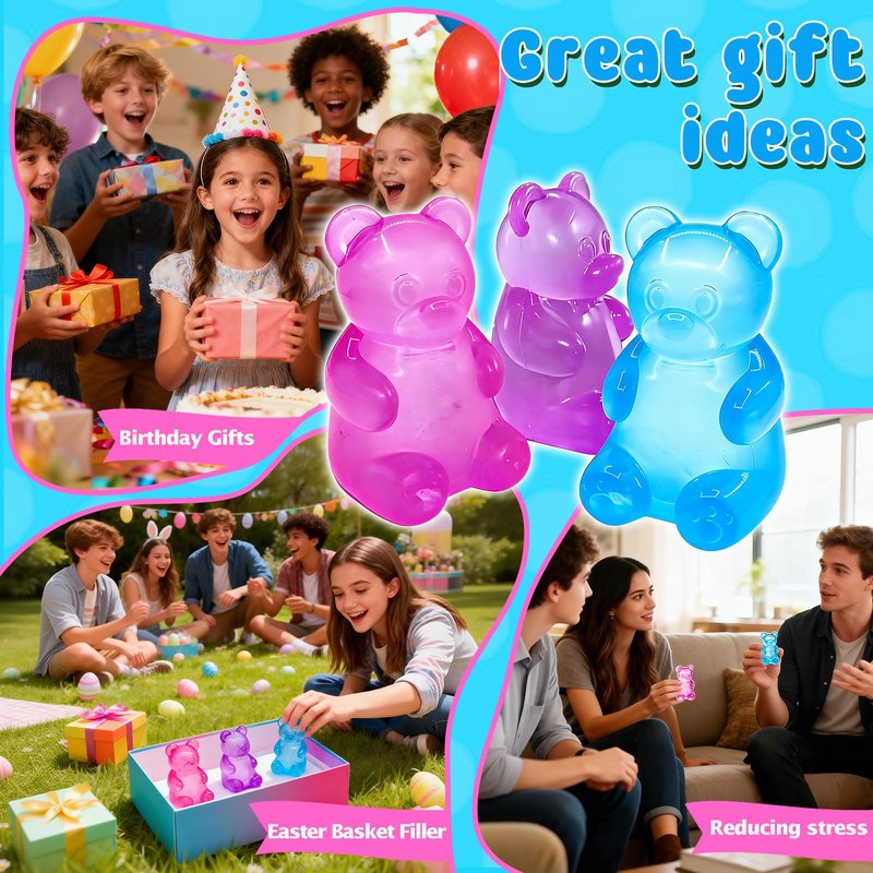 3 Pcs Easter Cute Gummy Bear Stress Relief Stress Ball, Slow Rising Squishy Squeeze Anxiety Relief & Focus Toy, Sensory Fidget Toys for Adults, Teens, Autistic ,ADHD, Classroom Prize，Party Favors