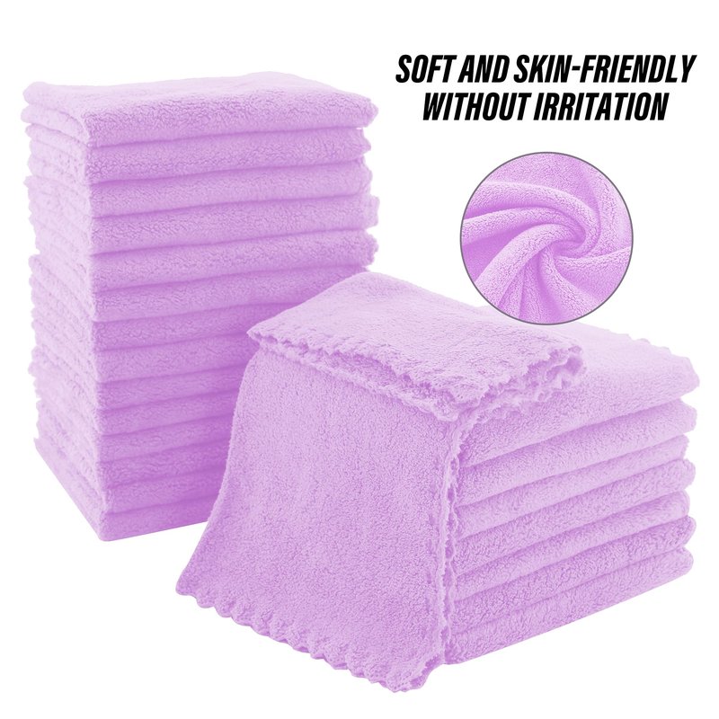 MOONQUEEN Ultra Soft Premium Washcloths Set - 12 x 12 inches - 24 Pack - Quick Drying - Highly Absorbent Coral Velvet Bathroom Wash Clothes - Use as Bath, Spa, Facial, Fingertip Towel (Purple)