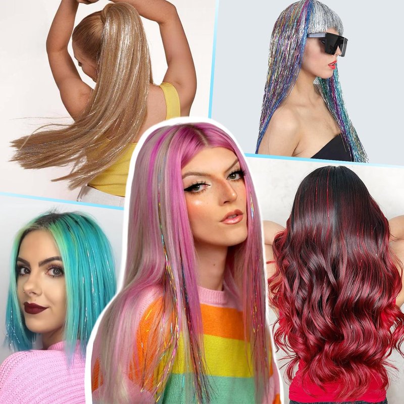 Hair Tinsel Kit - 8000 Strands of 48-Inch Glitter Extensions | 20 Vibrant Colors, Heat Resistant Fairy Hair Accessories