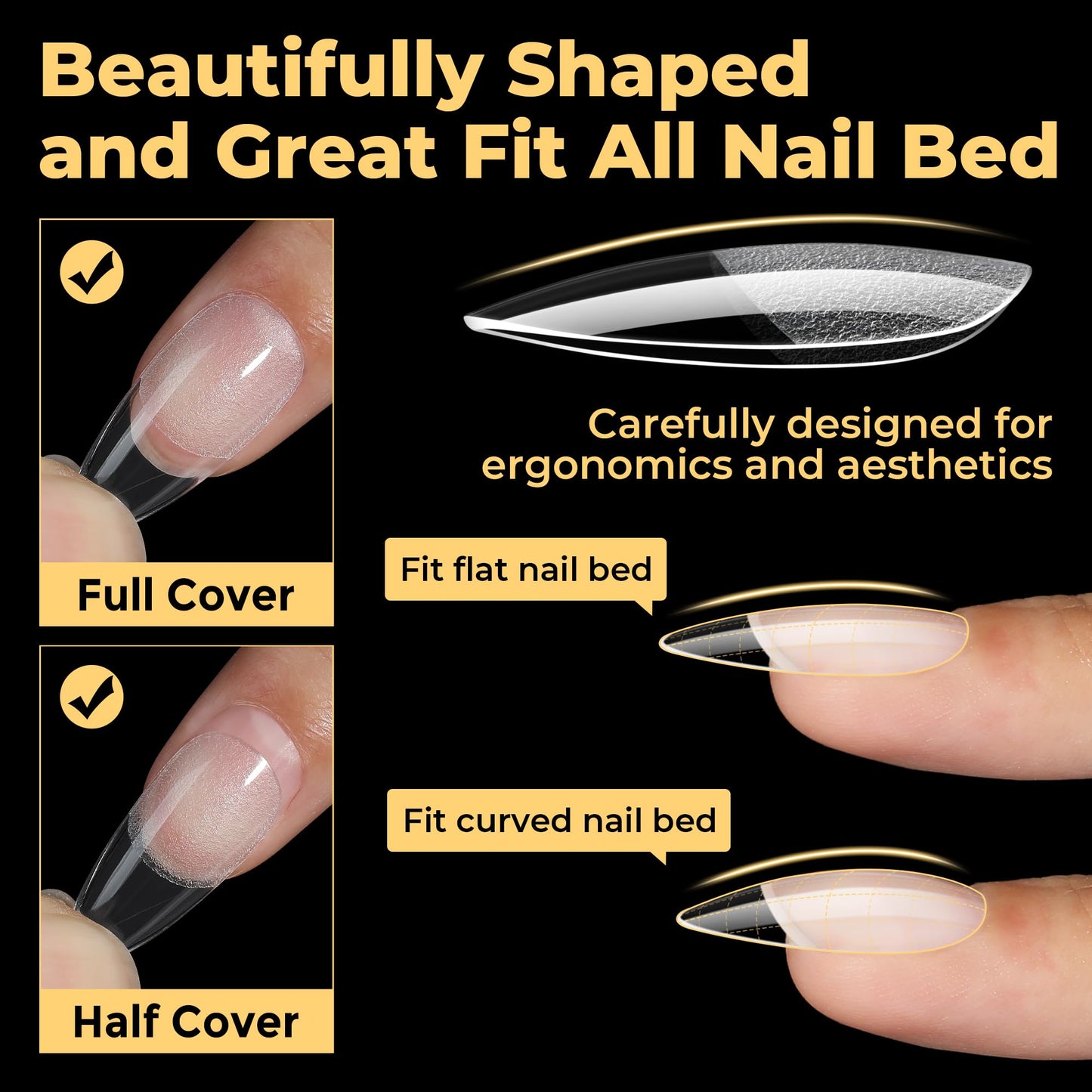 UNA GELLA Medium Almond Nail Tips, Pre Etched Almond Gel Nail Tips, 240pcs Soft Gel Full Cover Clear Press on Fake Nails for Nails Extensions No C Curve DIY Salon at Home 12 Sizes