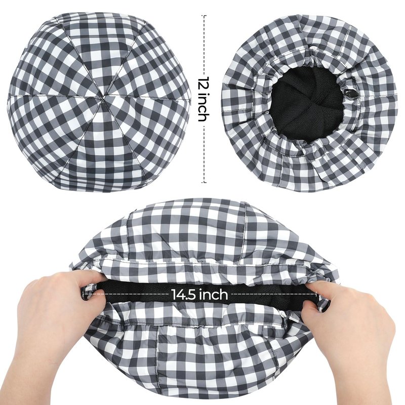 Shower Cap for Men Black White Plaid Bath Cap, Reversible Large Waterproof Adjustable Shower Caps Terry Lining & Elastic Band Stretch Hem Hair Hat