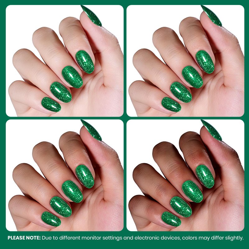 Beetles Green Gel Nail Polish – EverGleam Glitter Gel Polish, 15ml Soak Off UV LED Shimmer Emerald Green Nail Art Color, Long Lasting Glossy Manicurefor Salon and DIY Nail St Patrick Day