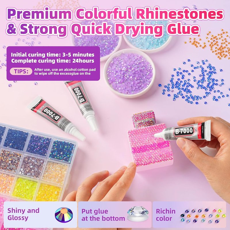 Resin Jelly Rhinestones Kit - 40000 Pcs 3mm Flatback Gems with Glue & Tools | DIY Bedazzling Arts & Crafts