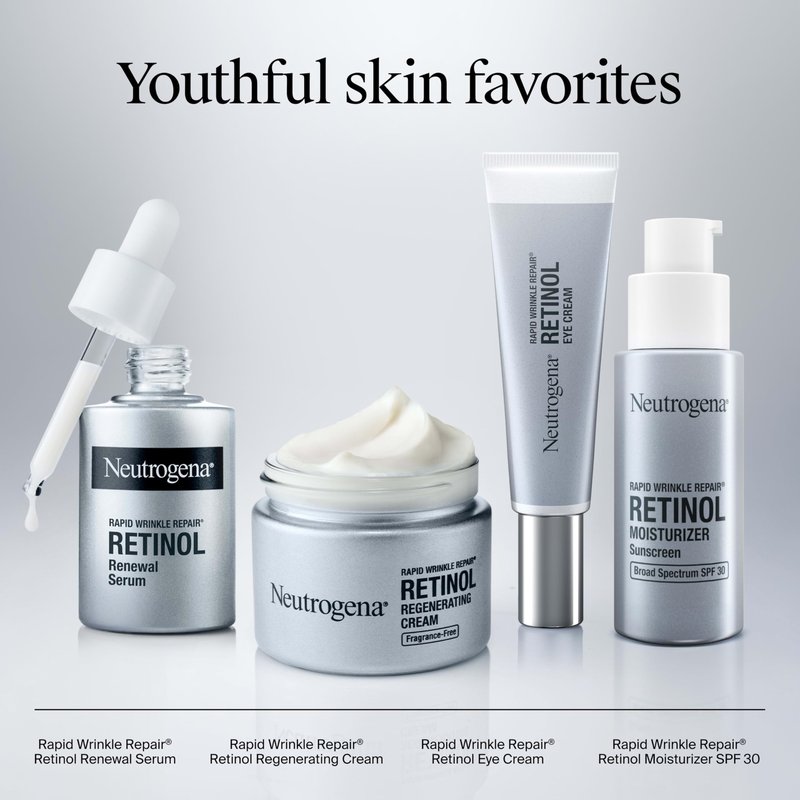 Neutrogena Rapid Wrinkle Repair Retinol Renewal Serum, Lightweight Anti-Aging Facial Serum with Pure Retinol & Antioxidants to Improve Wrinkles, Dullness & Dark Spots, 1 fl oz
