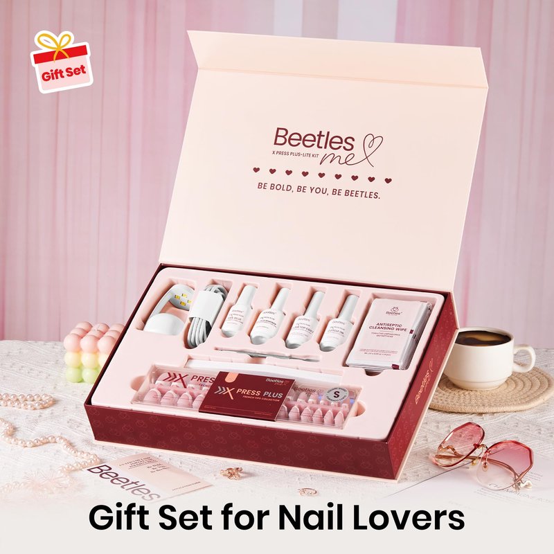 Beetles Press On Nails Kit-Short Square French Tip Press On Nails Kit with 150Pcs Pink French Nail Tips Nail Glue & Remover Builder Top Coat Nail Lamp,All-in-One DIY Fake Nails Gift for Women