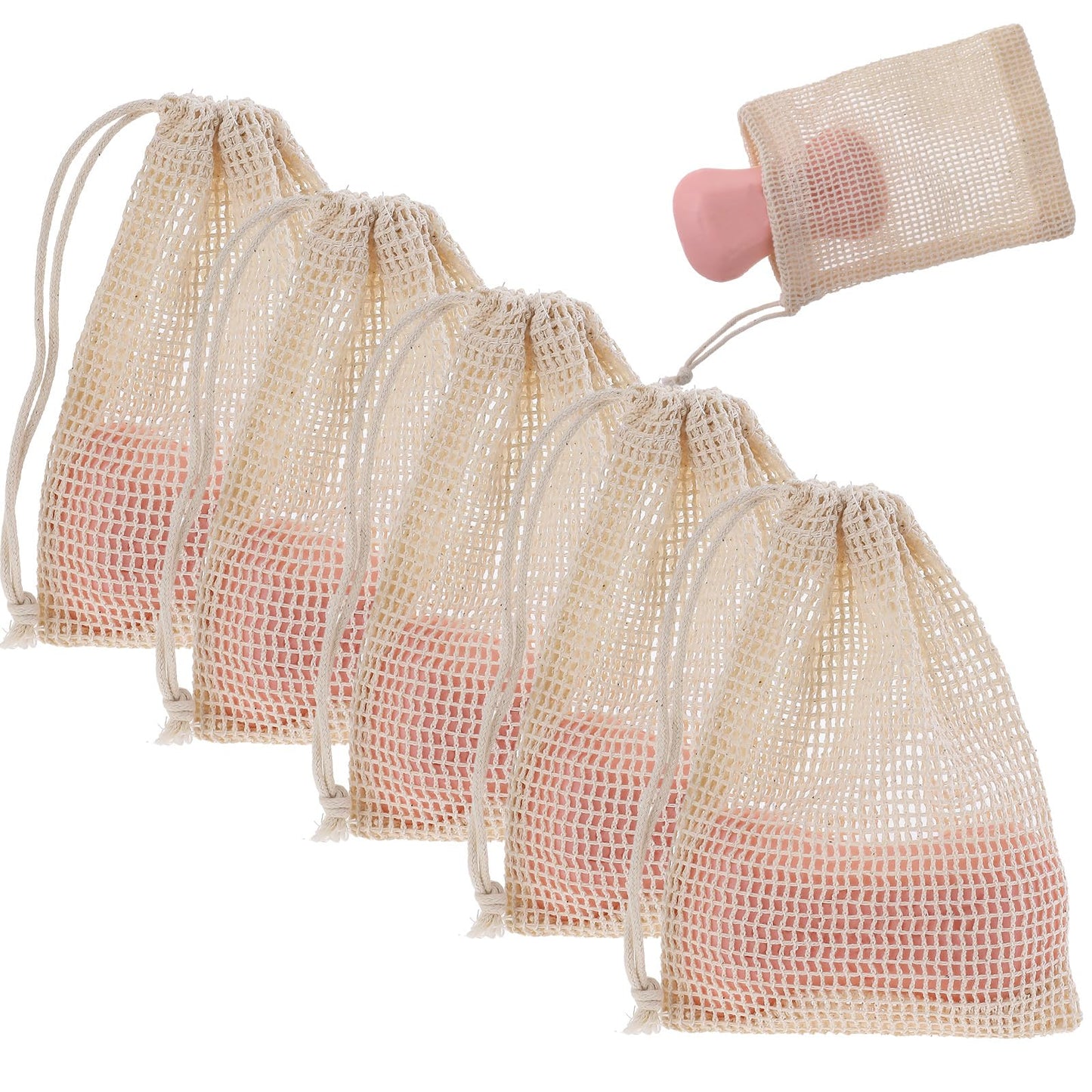 Soap Bags, 5 Pack Natural Sisal Soap Saver Bag Pouch Mesh Net, Zero Waste Plastic-Free Soaps Net for Shower Use Like Massaging, Scrubbing and Exfoliating