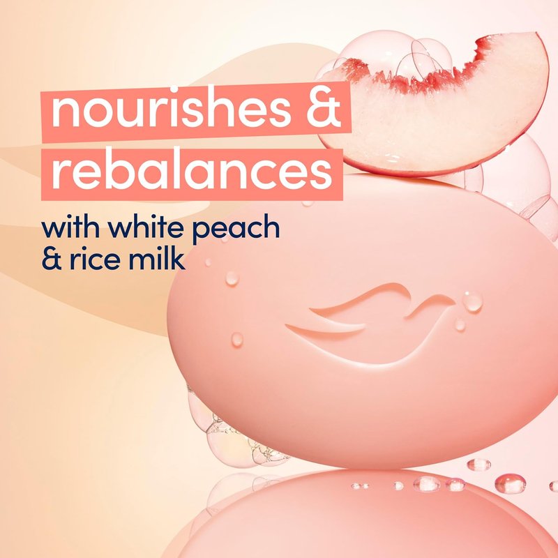 Dove Beauty Bar Soap - Rebalancing White Peach & Rice Milk | 6 Count, 3.75 oz Moisturizing Formula for Nourished Skin
