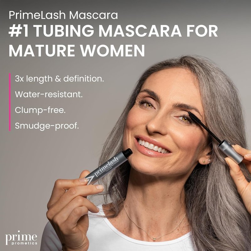 PrimeLash Mascara for Older Women - Volumizing, Lengthening Formula | Hypoallergenic, Long-Lasting, Zero Clumps (Smoky)