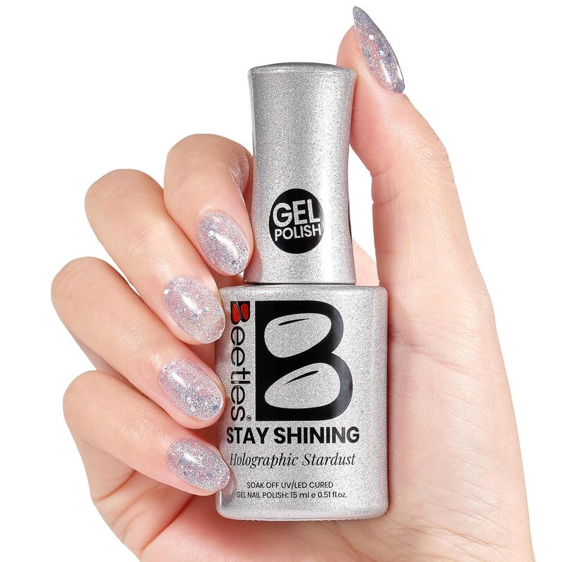 Beetles Glitter Gel Nail Polish - Holographic Stardust Diamond-Shine 15ml | Long-Lasting Silver Nail Art for Home Salon