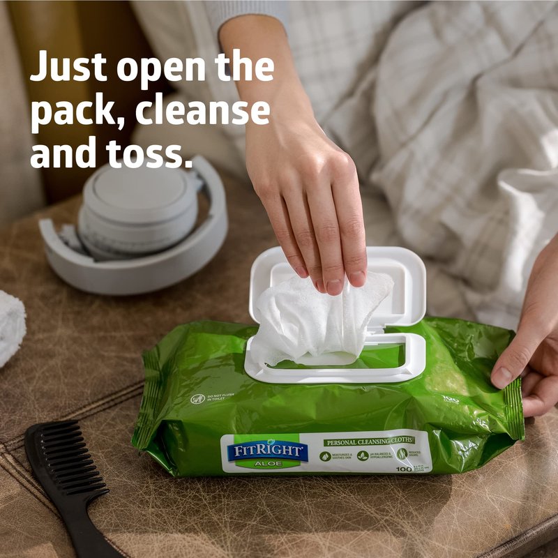 FitRight Personal Cleansing Wipes with Aloe 8x10 Scented 600 Count